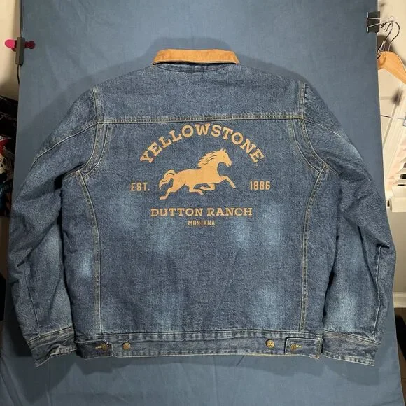 Yellowstone Dutton Ranch Size XL Denim Cowboy Jean Jacket Insulated - Picture 6 of 7
